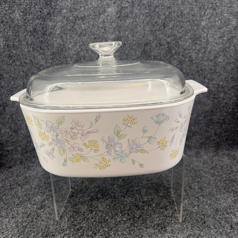Vtg Corning Ware Pastel Bouquet A-5-B 5 Liter Dutch Oven Dish W/Pyrex A12C Lid